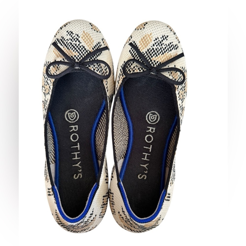 Rothy’s Bow Ballet Flats in Neutral Snake Print | Size 5
